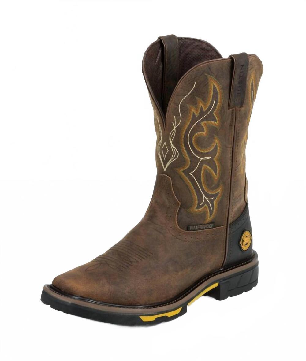 NEW JUSTIN BOOTS men's stampede joist waterproof square toe boots in brown